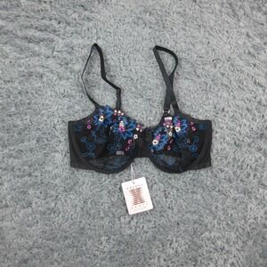 Savage X Fenty Bra Womens 34DDD Black Floral Mesh Balconette Unlined NWT